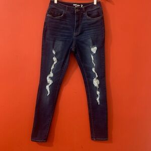 Refuge Women's Dark Blue Distressed Skinny Jeans 7